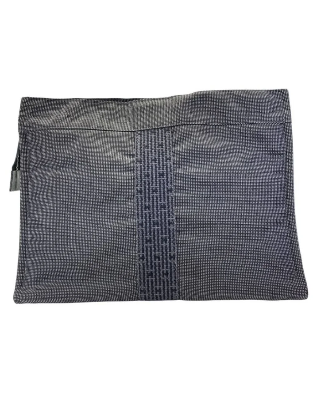 Hermes Her Line Pouch MM Clutch Multi Case Gray Canvas Polyester Logo Sophistica - Picture 2 of 9